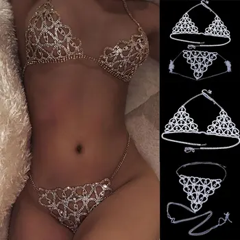 

Crystal Body Chain Bikini Set Rhinestone Bra Chain Suit Beach Underwear Body Jewelry Accessories for Women and Girls BMF