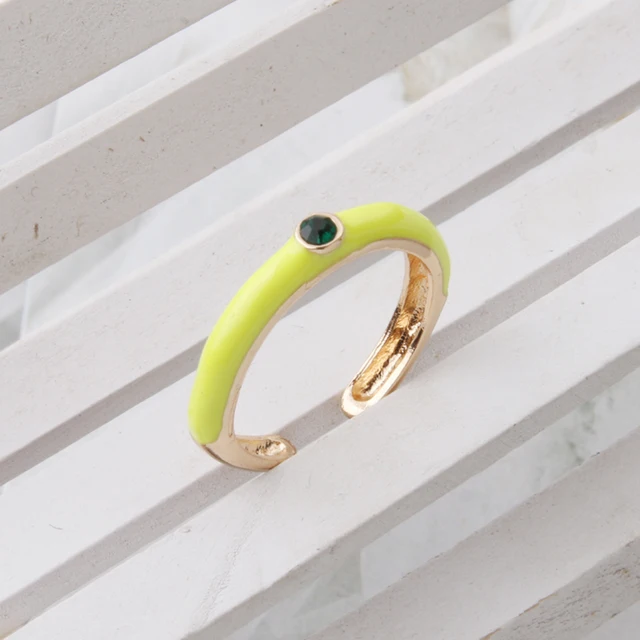 NeeFuWoFu Y2K Multicolor Enamel Dripping Oil Open Ring For Women, Adjustable  Gold Plated Chunky Finger Rings Party Jewelry Blue-green