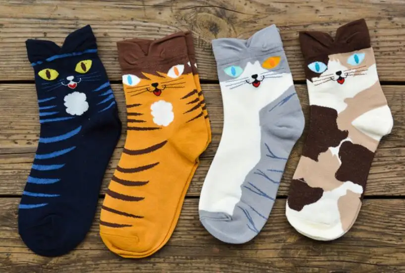 Высокое качество, Осень-зима, 3D носки с котом для женщин, хлопок, принт с котом, женские теплые толстые носки для рождественских подарков, носки