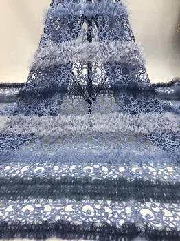 

(5yards/pc) gradient blue African party lace fabric fancy embroidered cord lace fabric for graceful party dress FZZ616
