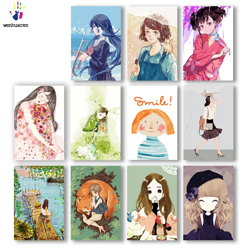 DIY картинки для раскраски по номерам с цветами Молодежная девушка иллюстрация