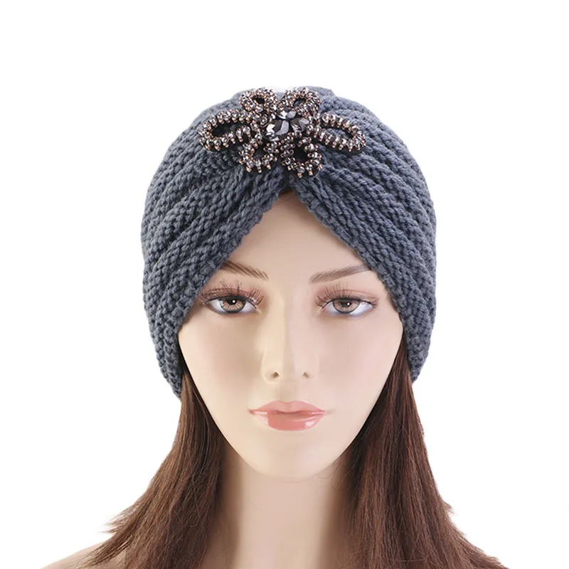 

DUOJIAOYAN fashion wool knitting women head scarf wrap Bohemian flower turban hat winter warm kintted cap girls