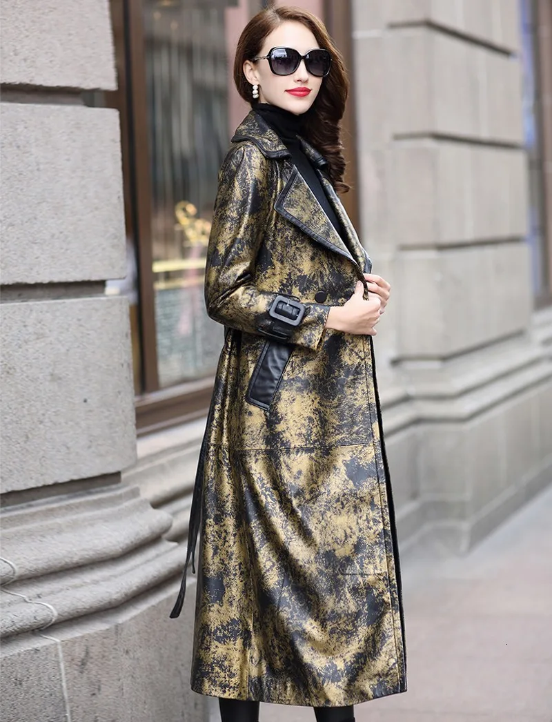 Зимнее женское кожаное пальто из овчины высокого качества, пальто из овчины с принтом, дизайнерские шорты, офисный стол, женский пояс, Халат