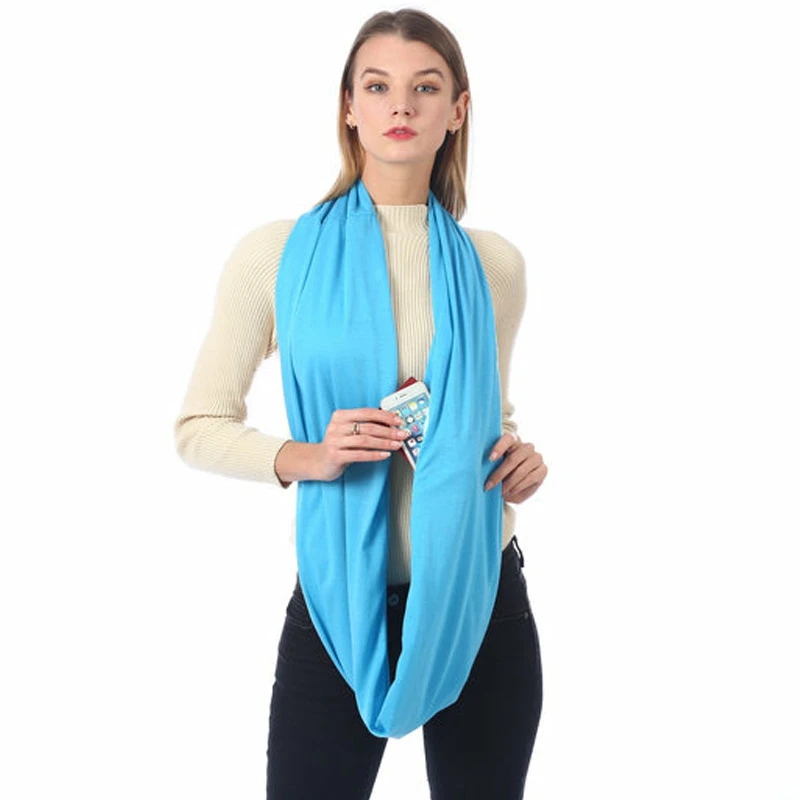 Шарфы унисекс с петлей для женщин и девочек, легкий шарф-трансформер с карманами на скрытой молнии, эластичный шарф для поездок