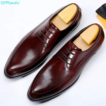 

QYFCIOUFU Luxury Mens Calf Leather Black Dress Shoes Italian Wedding Business Formal Shoes Red Brown Gents Suit Social Shoes
