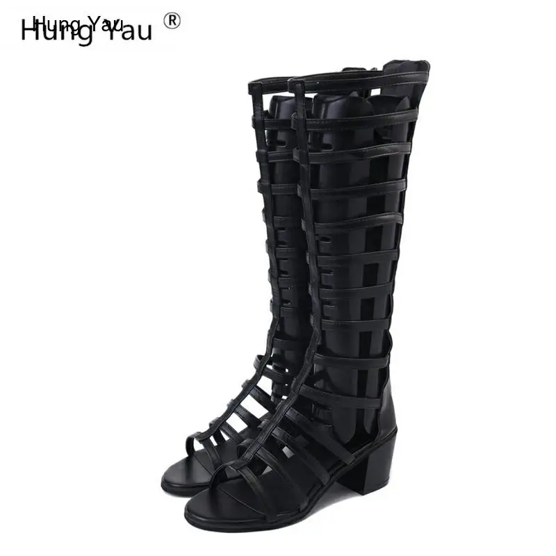 Hung Яу женские сапоги из сетчатого материала Женские на квадратном каблуке С
