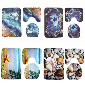 

alfombras de bano 3pcs/set Anti Slip Toilet Mat Bathroom Bath Water Absorb Floor Carpet Seascape Beach Shell Pattern Rug DW248