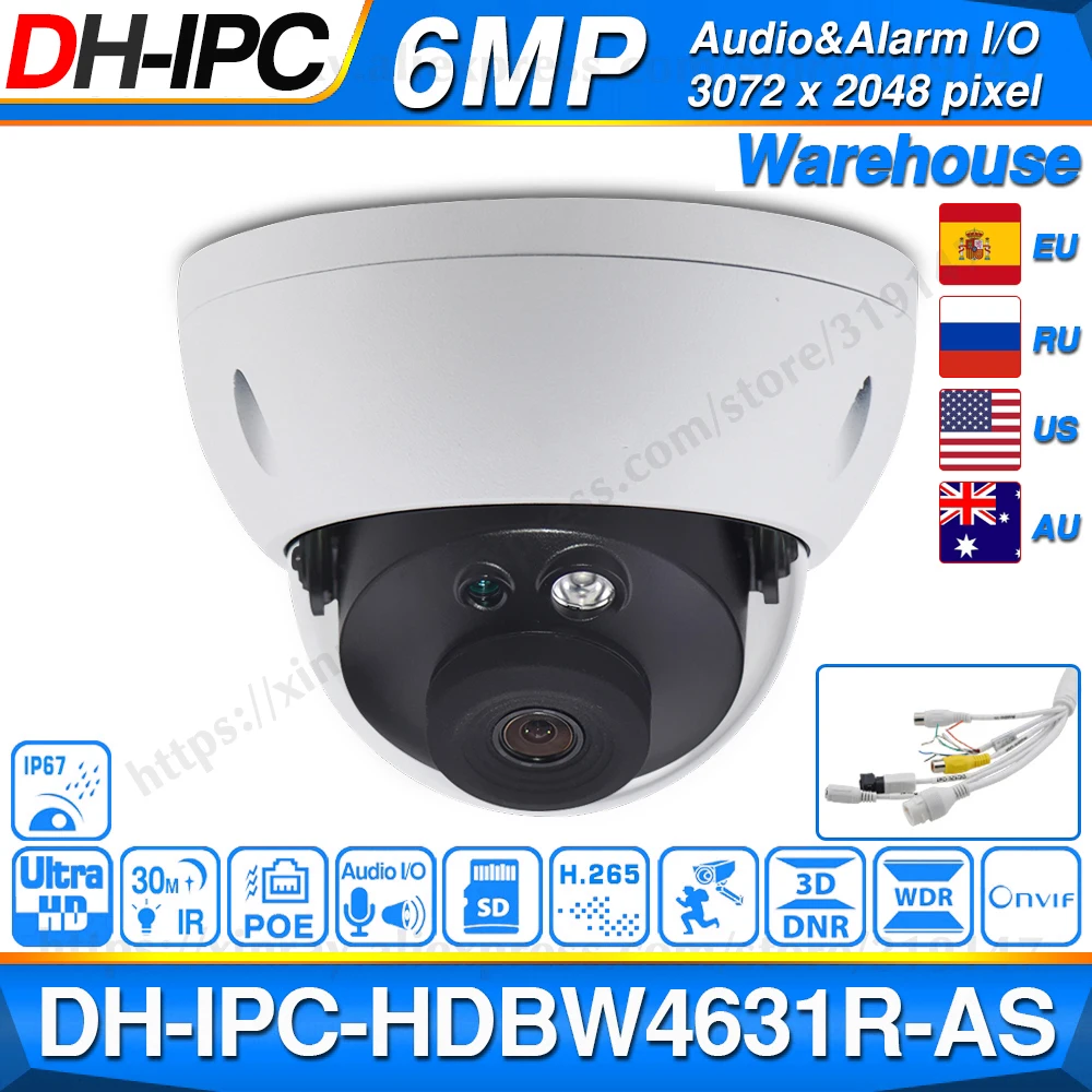 Dahua IPC HDBW4631R AS 6MP IP камера POE аудио и сигнализация вход/выход слот для sd карты