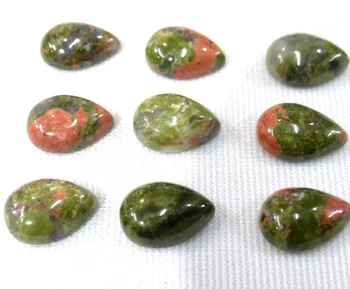 

wholesale 50pcs 10*14mm Natural Stone Water Drop Cabochon No hole Unakite beads for diy Jewelry Necklace ring accessories