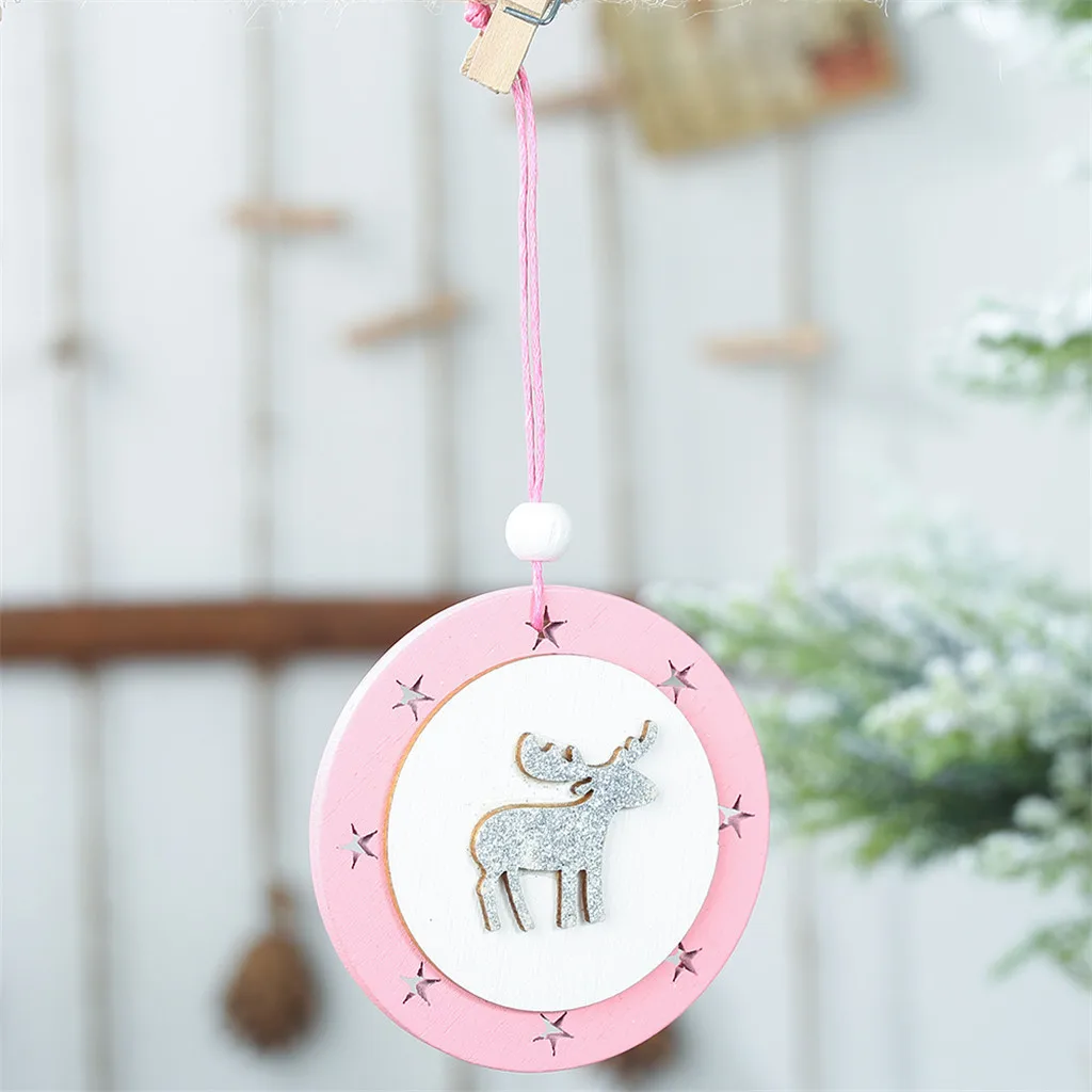 Pink wooden five-pointed Star Angel Elk Christmas Tree Pendants Hanging ornament Christmas decorations for home navidad