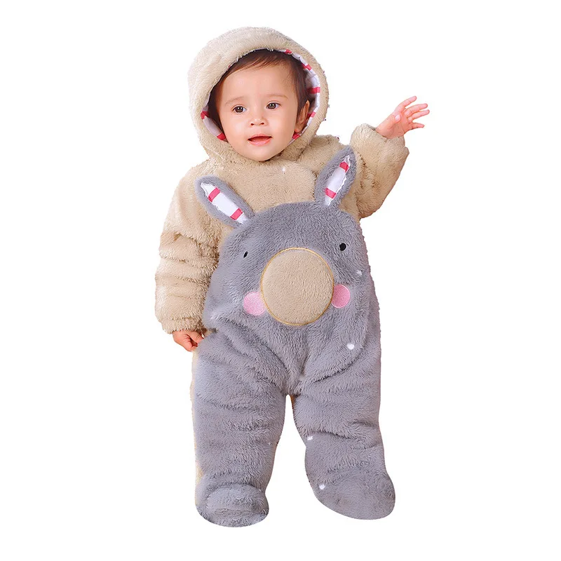 Боди для новорожденных с изображением животных зимняя толстовка с капюшоном для новорожденных мальчиков и девочек, одежда для альпинизма Детский комбинезон для детей возрастом от 3 до 12 месяцев, комбинезон