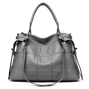 

NEW Female Leather Handbags Large Capacity Women Shoulder Bags Real Leather Patchwork Top-handle Bag Vintage Soft Messenger Bag