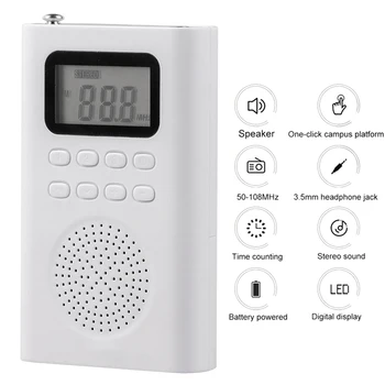 

Mini FM Radio 50-108MHz Stereo Receiver with LED Display 3.5mm Headphone Jack Professional English Listening Radio