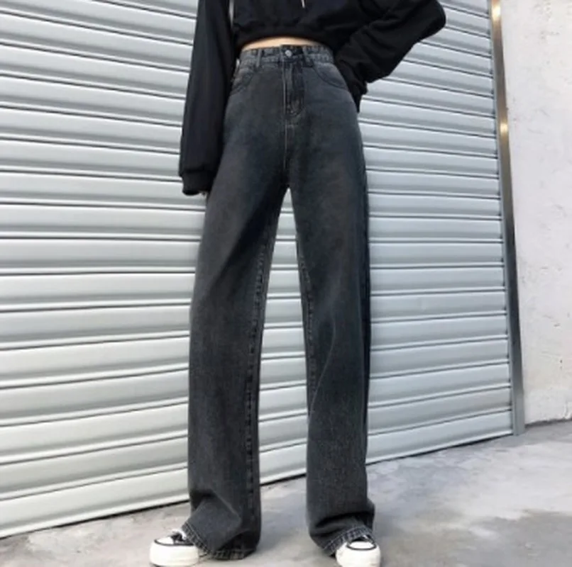 Vintage Black High Waisted Jeans Women Pants Leisure Loose Wide Leg Streetwear Spring Fashion Boyfriend Baggy | Женская одежда