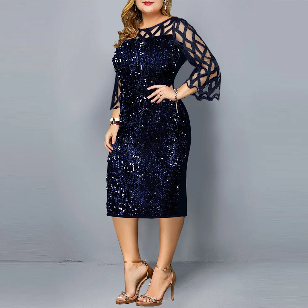 Plus size S-5XL moda feminina lantejoulas vestidos