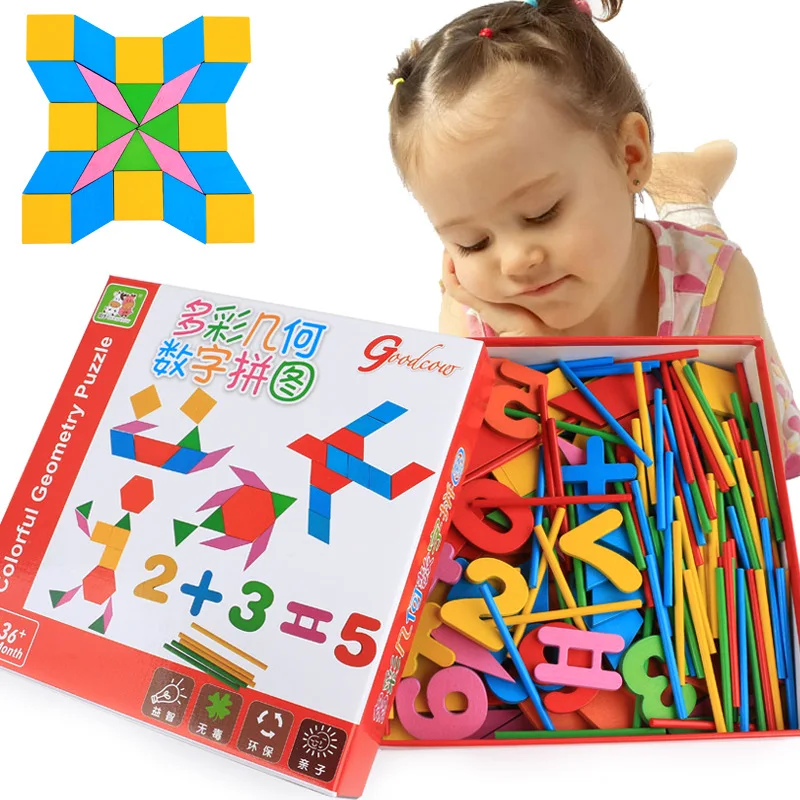 

Kindergarten Educational Colorful Geometric Shapes Digital Puzzle Jigsaw Puzzle Wood Educational Counting Computing Rod 4-6-Year