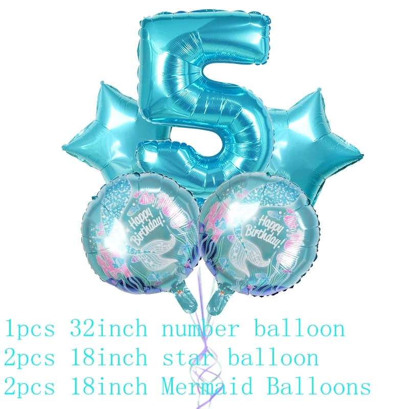 32 дюйма синие фольга номер шар Русалка тема вечерние фольга воздушные цифры для ребенка душ Дети День рождения шарики для украшения - Цвет: number ballon foil 5