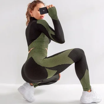 women gym sets 2 piece long sleeve fitness suit sportswear seamless workout gym wear set woman gym clothing for women yoga set 3