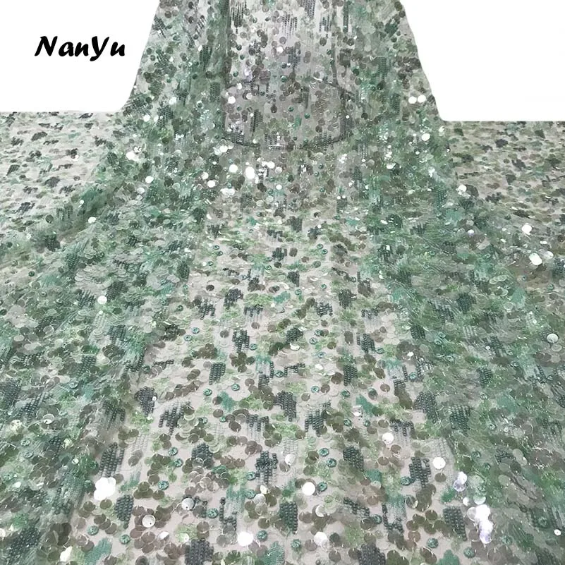 

2019 Latest Nigerian Net Lace Fabric 3D Big Sequins Material Tulle Fabric For Party Dress