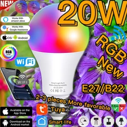 Smart Bulb Lampada LED RGB Color Changing Lamp E27 B22 Dimmable Light RGBW Magic Bulb 20W WIFI/IR Remote Control Lighting Alexa