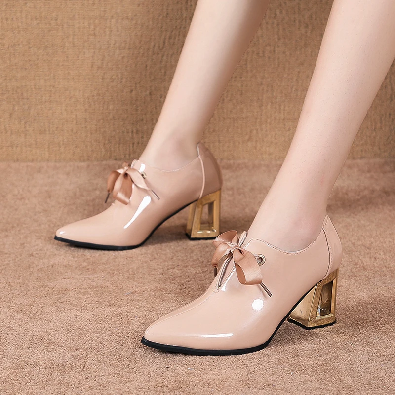

Spring Autumn Women Shallow Brogue Shoes Vintage Chunky Heel Cut Out Oxford Shoes Ladies Lace Up Female Fashion Footwear