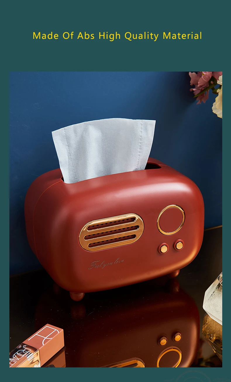 Retro Radio Model Tissue Box Desktop Paper Holder Vintage Dispenser Storage Napkin Case Organizer Ornament Wet Wipes Decoration