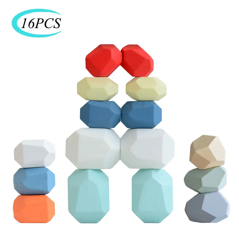 Creative Wooden Jenga Building Block Colored Stone Educational Toys Cold Tone Nordic Style Stacking Game Children's Wooden Toys