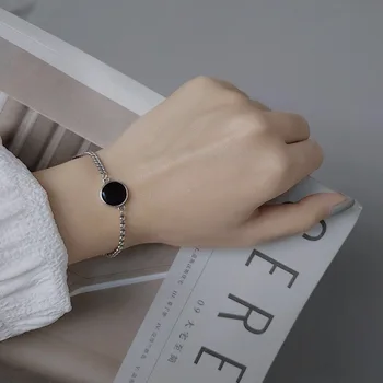 

Vintage 925 Sterling Silver Black Round Bead Charm Bracelet &Bangle For Women Wedding Jewelry Party SL307