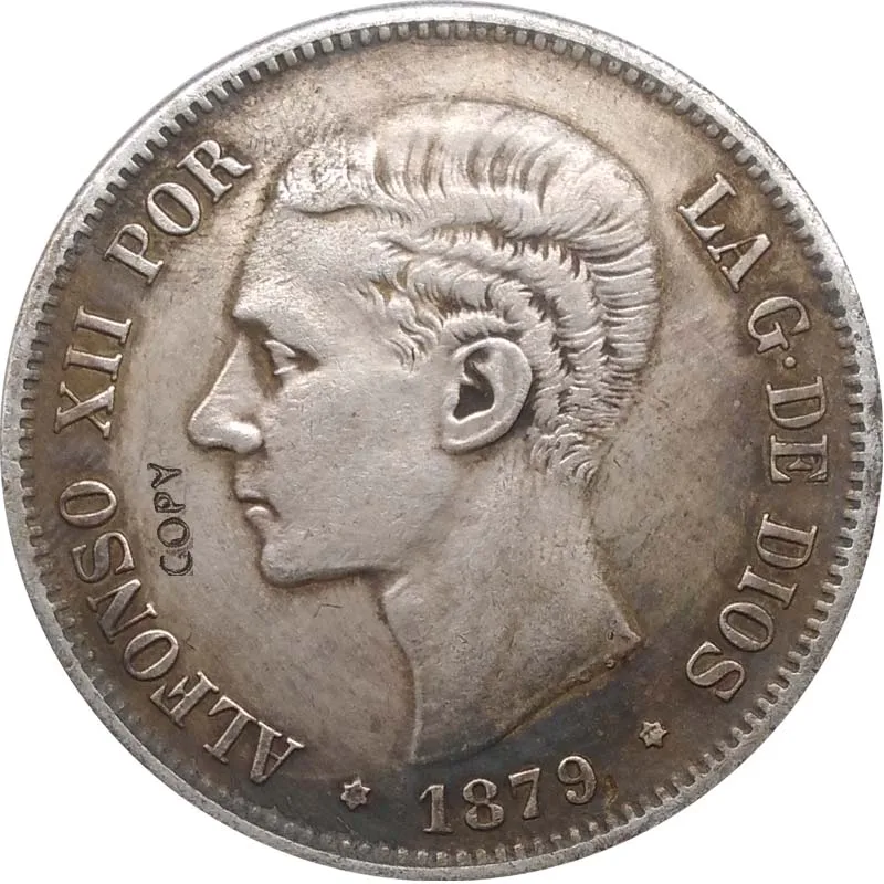 1879 1875-1881 испанские монеты Альфонсо II копия монет коллекционные предметы - Цвет: 1879