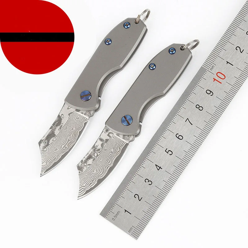 

New Arrival mini folding knife Damascus steel blade titanium alloy handle pocket outdoor camping knife Tactical Survival EDC