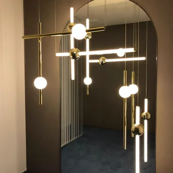 

LED tube chandelier Living room Kitchen Island Bar Shop Metal Chandelier Minimalist Gorizontal Version Vertical Pendant lamp