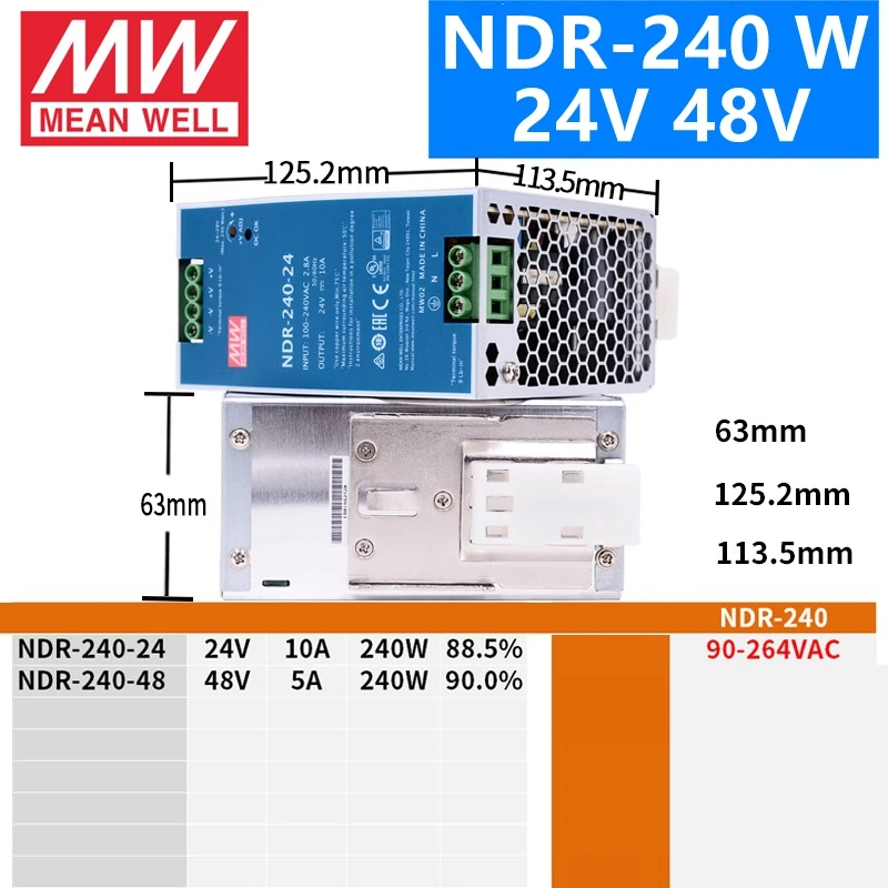 MEAN WELL NDR-75 120 240 480 12V 24V 48V meanwell NDR-75-120-240-480 W 12 24 48 V Single Output Industrial DIN Rail