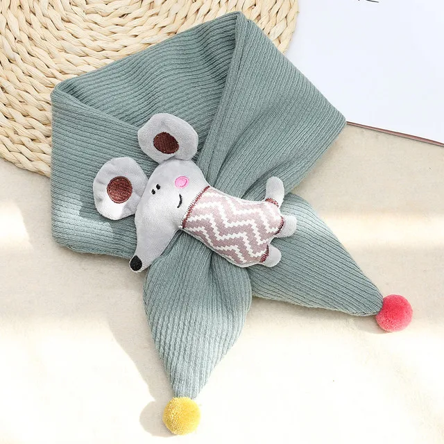 green mouse Модный зимний шарф с динозавром из мультфильма; Детские шарфы; теплый шарф для маленьких мальчиков и девочек; Однотонный мягкий шарф с воротником; детское растягивающееся кольцо на шею - Цвет: green mouse