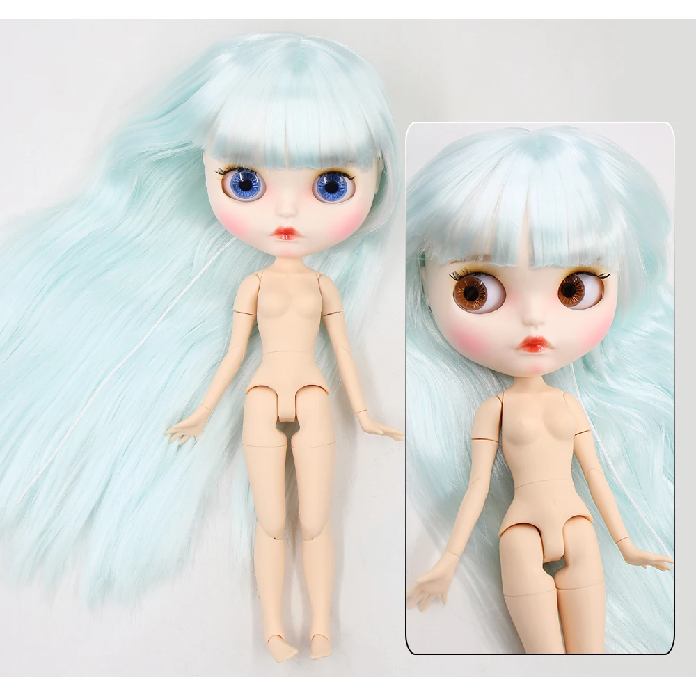 Neo Blythe Lalka z niebieskimi włosami, białą skórą, matową puchatą twarzą i Custom Ciało przegubowe 1
