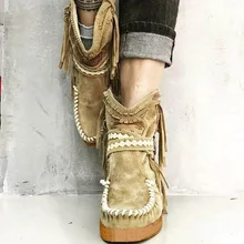 Vertvie/женские полусапожки с кисточками и круглым носком; ботинки с шнурками в этническом стиле; теплые Нескользящие ботинки для женщин; Botas Mujer