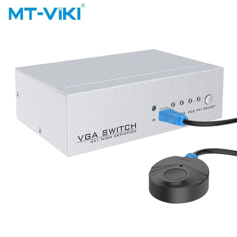 

MT-Viki 4 Port VGA Schalter mit IR Fernbedienung und Wired Erweiterung Switcher Manuelle Tastendruck Taste 350MHz1080P MT-15-4DH