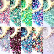 Kolor tęczy perły koraliki wiele rozmiarów 3mm 4mm 5mm 6mm 8mm okrągły ABS sztuczna perła z otworem dla DIY rzemiosło odzieży torby wystrój tanie tanio OEMOO CN (pochodzenie) Pearl DN327 Z tworzywa sztucznego Tak ( 50 sztuk) zawieszki Mix 3-8mm 10g about 150Pcs Mixed color