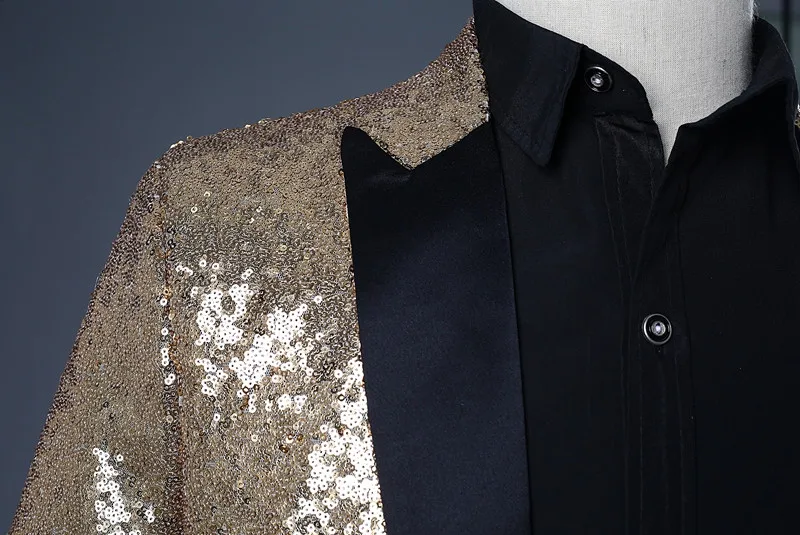 Vestidos Longos de Festa Casamento Sequin Long DJ Coat Blaser Alongado Gold Mens Tailcoat Costume Mens Gold Jacket