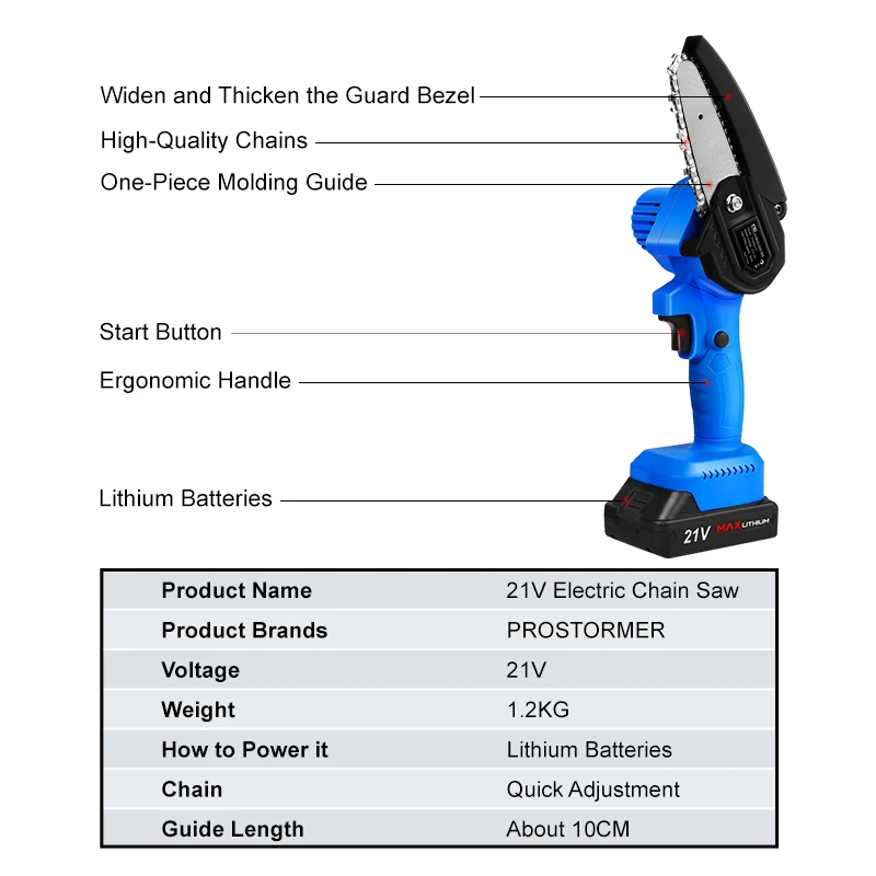 Electric ChainSaw 21V Pruning Saw Portable Woodworking Electric Mini Chain Saw Wood Cutter Garden Tools By PROSTORMER