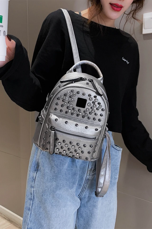 Женский мини-рюкзак, Модный маленький высококачественный рюкзак из искусственной кожи с заклепками для девочек-подростков, женская сумка через плечо, школьный ранец