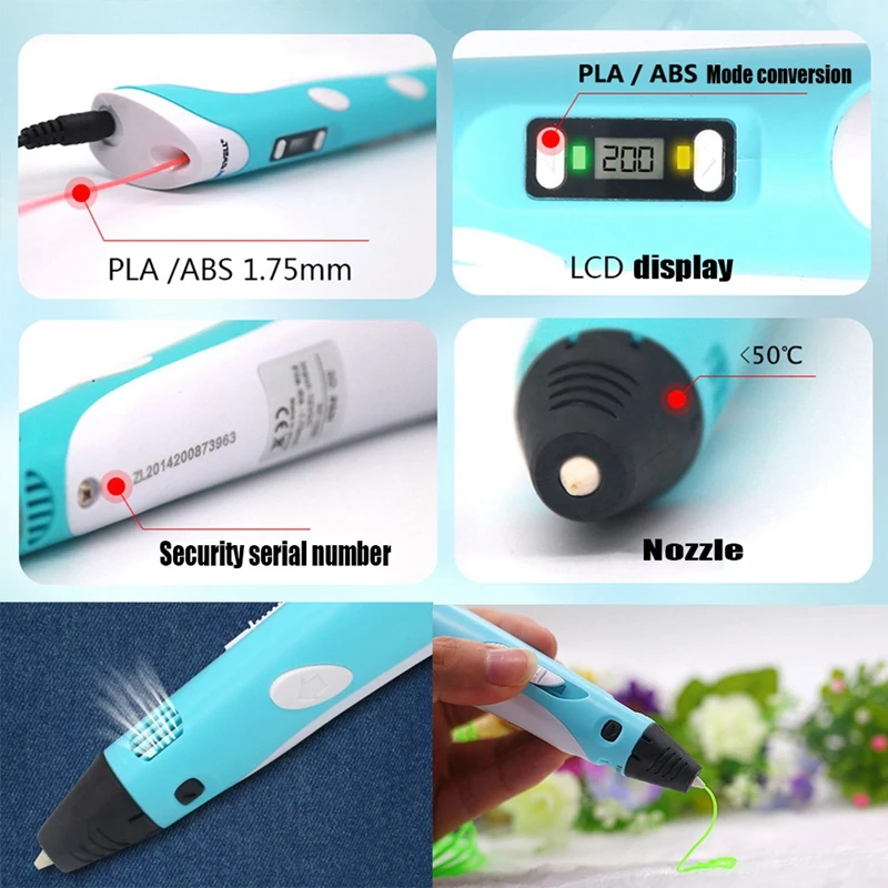 Myriwell, Rp-100B, Rp-200A, 3D ручка для печати, 1,75 мм, Abs, умные 3D ручки для рисования с нитью, светодиодный дисплей для детей, подарки, штепсельная вилка европейского стандарта