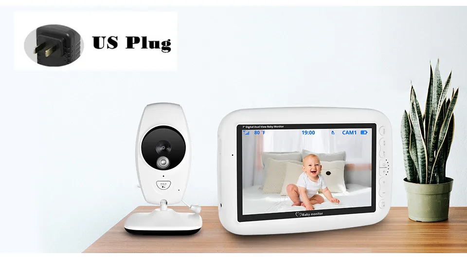 7 дюймов 720P беспроводной видео няня детский монитор с высоким разрешением ночного видения до 4 камер парные Детские камеры датчик температуры - Цвет: US Plug