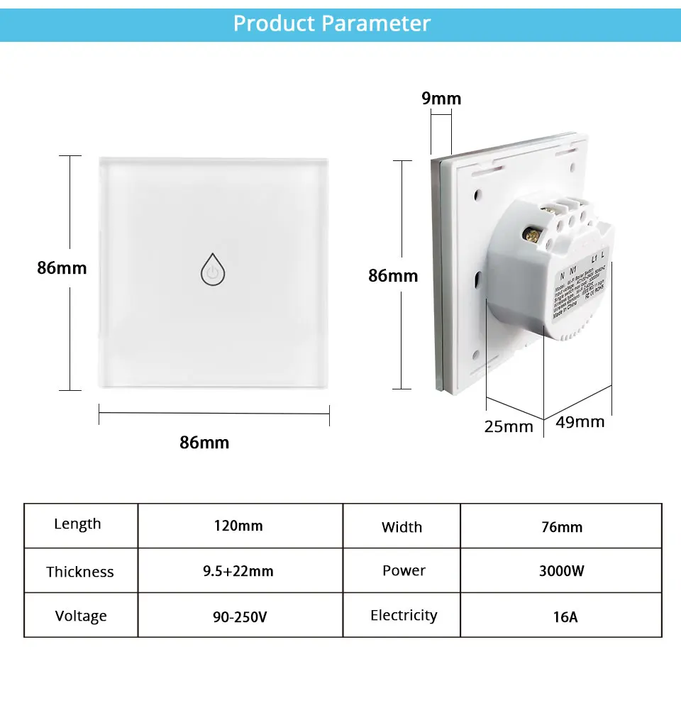 WiFi Smart Boiler Glass Panel Switch 4400W Smart Life Tuya App Remote Control Water Heater Switch Work with Alexa Google Home