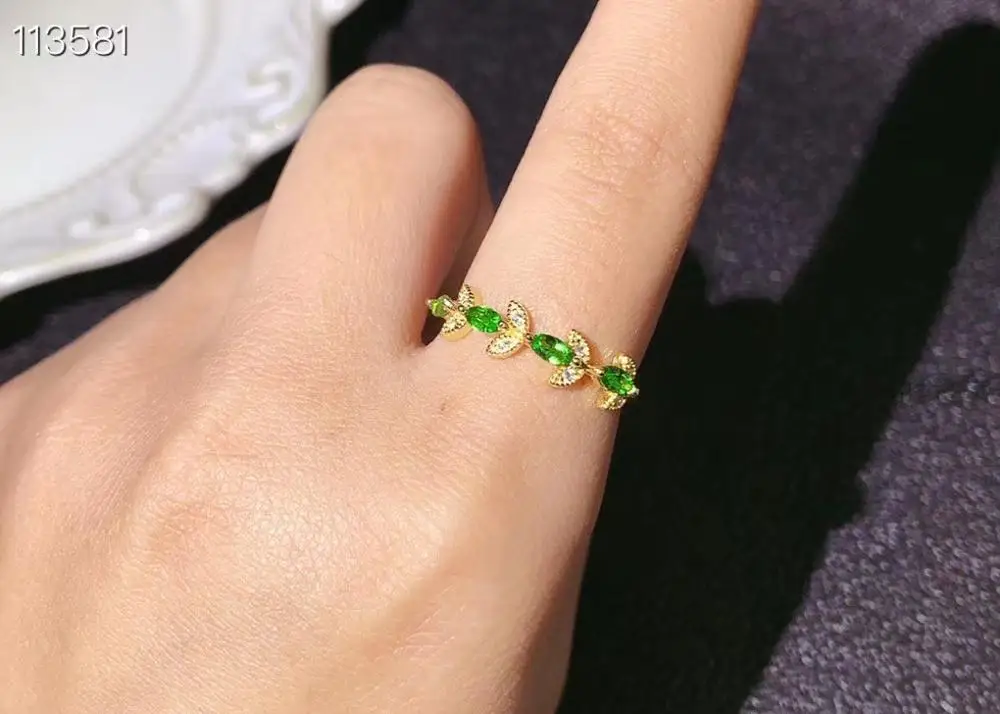 Naturale Tsavorite Anello Semplice E Squisito 925 Puro Argento Delle Donne Ultimo Disegno