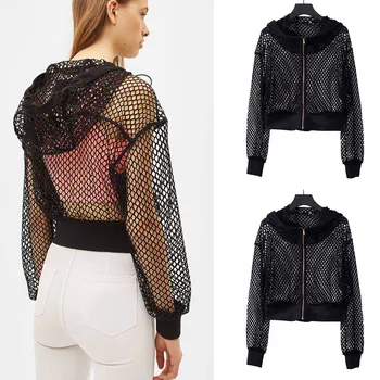 

Autumn Women Coat women Casual Tops Ladies Hoodies Zip Up Jackets Coats Women Mesh Perspective Sexy Coats Fashion Streetwear