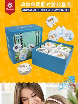 

Children's Improving Cognitive Mosaic Cards 3-5-6-7 Years Old Animal Word Alphabet Matching Game Card Puzzle Toys