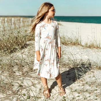 

New Girls Dresses Fashion Kids Girl Dress Printing Long Sleeve Princess Dress Casual Kids Dresses Floral Children's Clothing