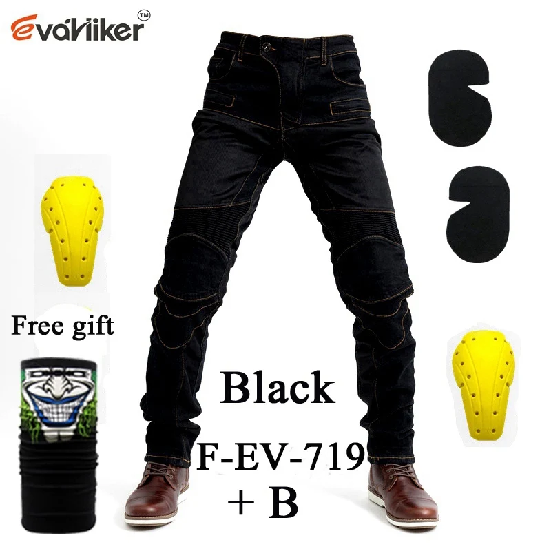 Новинка, мужские мотоциклетные брюки из старой коровьей кожи, мотоциклетные джинсы, защитное снаряжение для езды на мотоцикле, мотоциклетные брюки, штаны для мотокросса - Цвет: F-EV-719 Black B