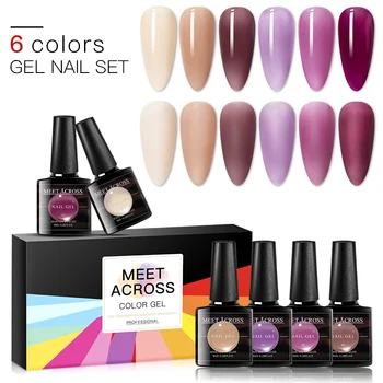 

MEET ACROSS Gel Nail Polish Set Crystal Purple Series UV LED Gel Varnish Holographic Soak Off UV Gel Polish 6pc Nail Art Lacquer