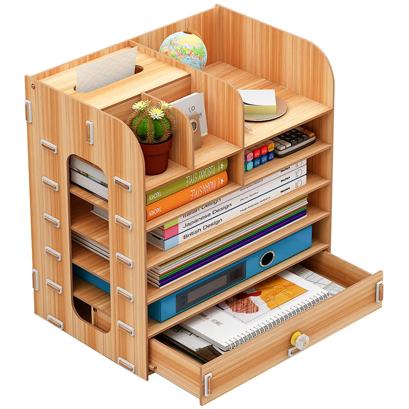 

Desktop storage box office multi-layer file rack creative office supplies file bar wooden bookshelf finishing rack WF807450